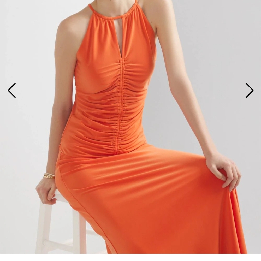 White House Black Market Orange Ruched Sleeveless Tank - Picture 2 of 6